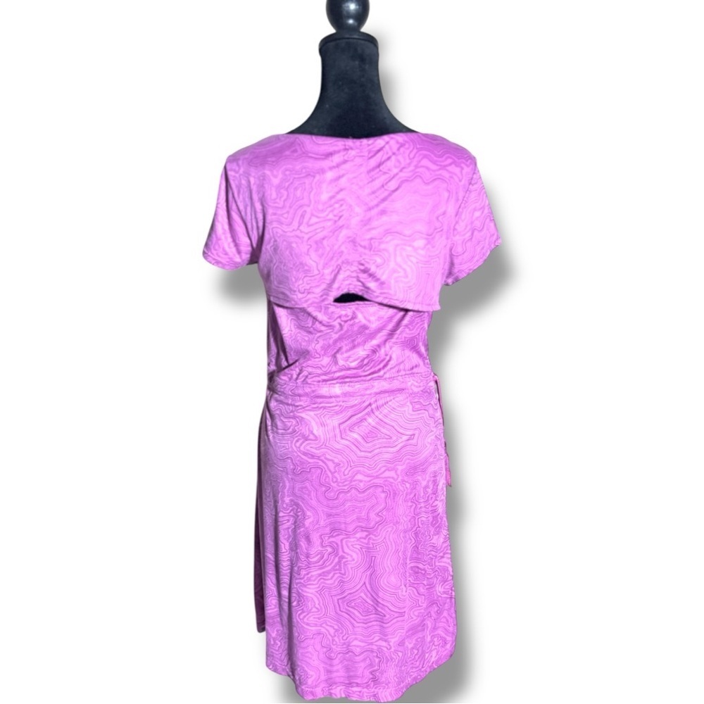 Merrell Light Purple Short Sleeve Waist Cinched Open Back Midi Dress - Picture 7 of 15